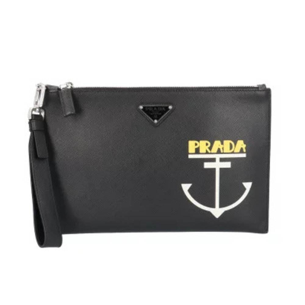 Prada Saffiano Clutch Bag Leather Black